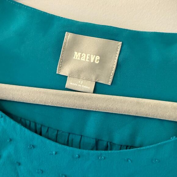 Anthropologie Maeve Turquoise Scalloped Edge Top Blouse Size 12 - Picture 1 of 5